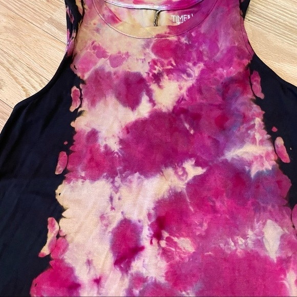 Reverse tie dye dress sleeveless pockets color block purple magenta black S - Picture 8 of 9